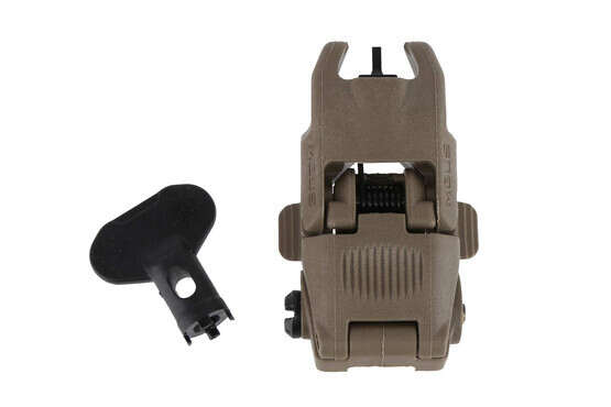 The Magpul MBUS front sight FDE folds down to be low profile and out of the way